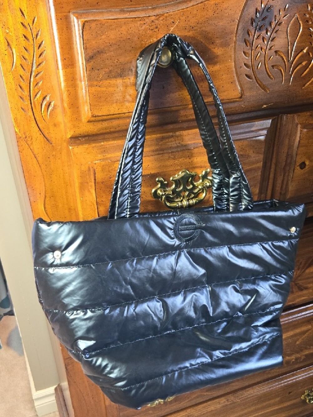 NEW Elizabeth Grant Black Quilted Puffer Tote Bag - Women - Picture 2 of 13